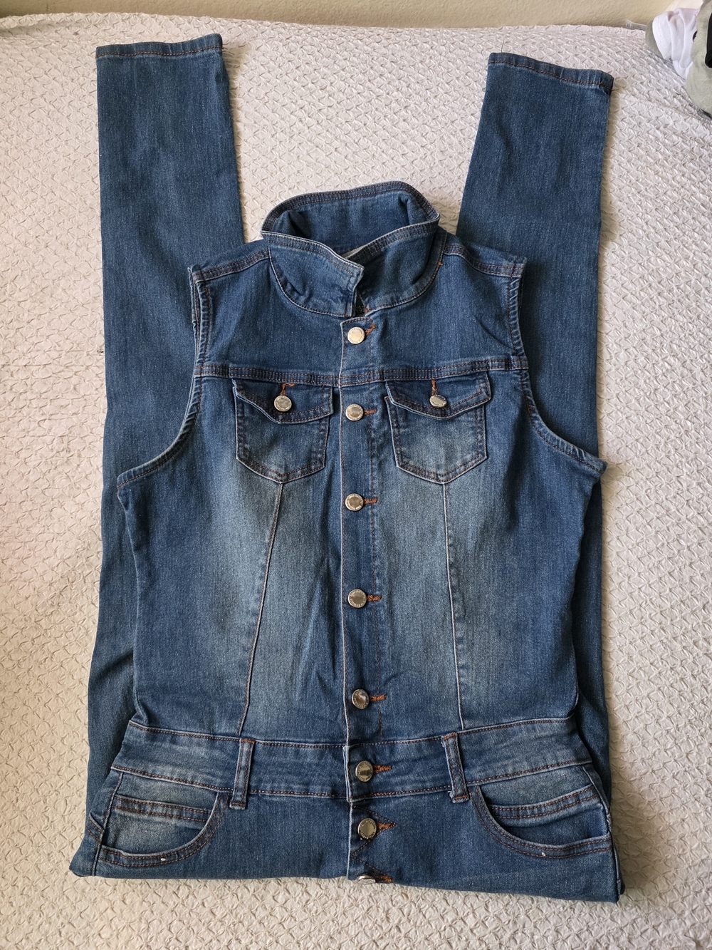 Blue Republic Women’s Blue Denim Jeans + Jacket Vest Romper|Soft & Strechy